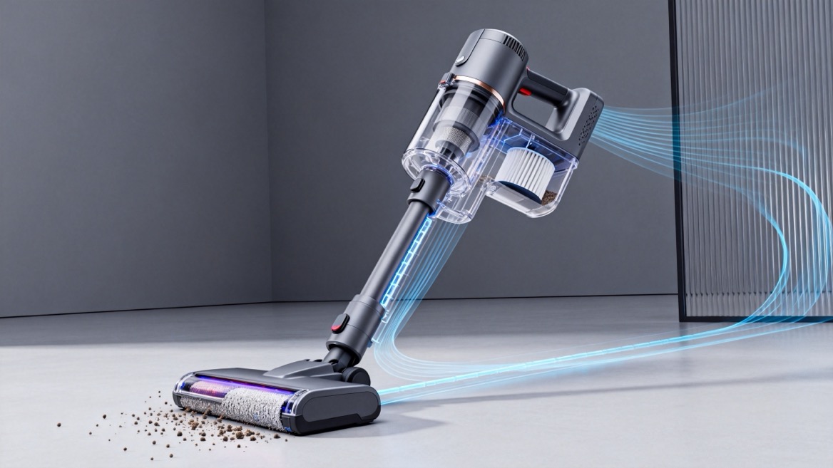 Vacuum Airflow Brush Action And Filtration Vakuum-Luftstrom-Bürstenwirkung und Filterung