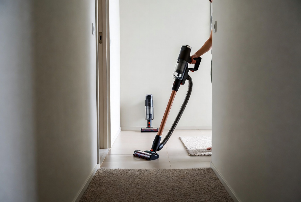 Cordless Stick Vacuum In Small Hallway