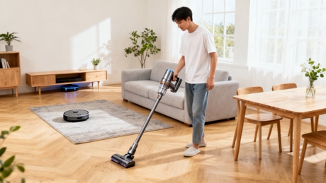 Aspirador sem fio e aspirador rob&ocirc; em apartamento pequeno.jpg